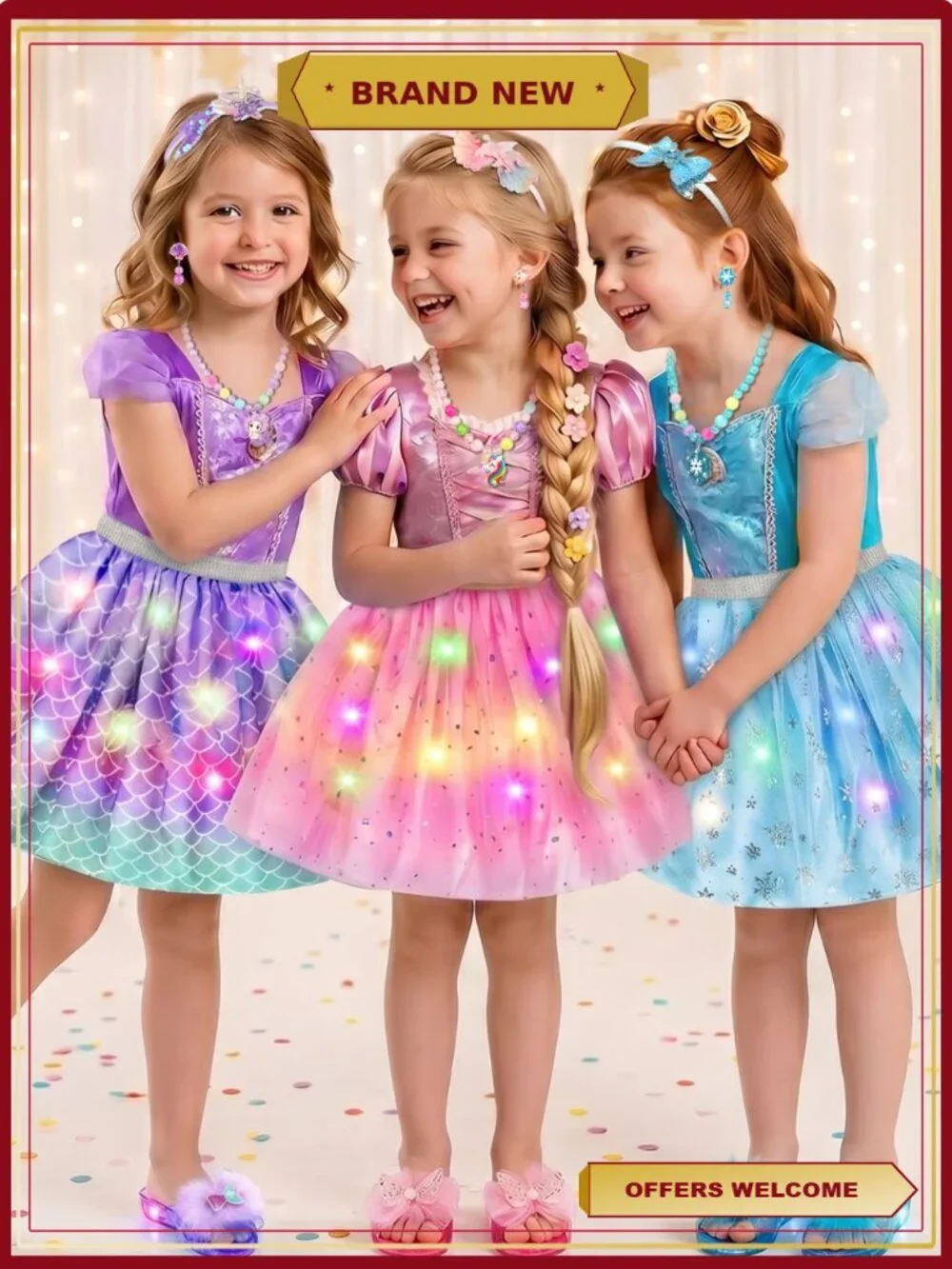Toddler Girls Princess Dress Up Costume with Shoes & Accessories Role Play Set